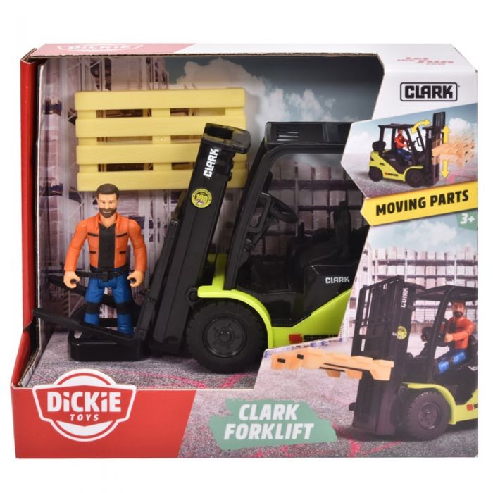 Stivuitor Dickie Toys Clark S25 Forklift cu figurina si accesorii HUBS203832008