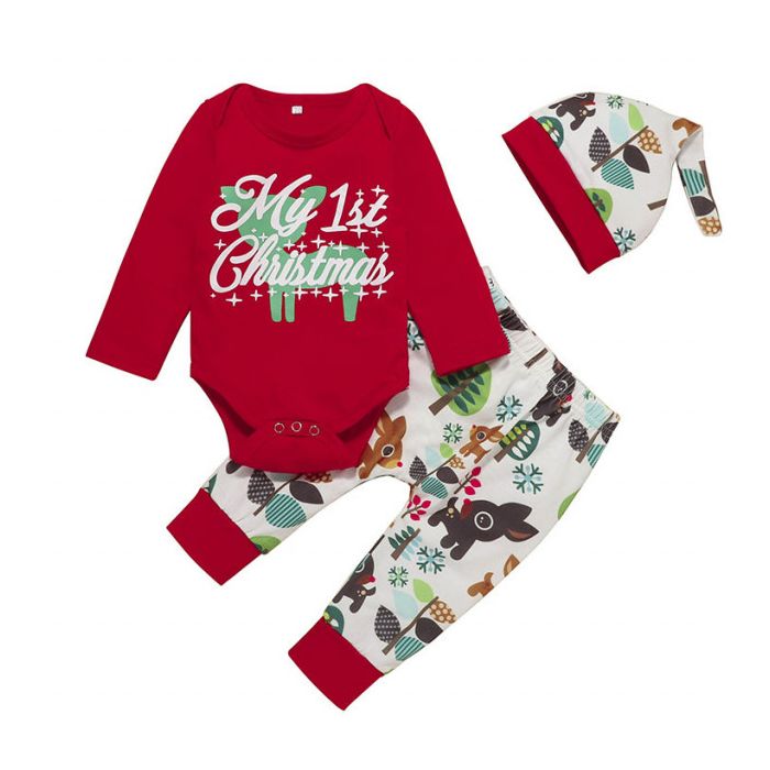 Costumas din 3 piese cu body rosu - My 1st Christmas (Marime Disponibila: 12-18 luni (Marimea 21 incaltaminte)) MBMS22