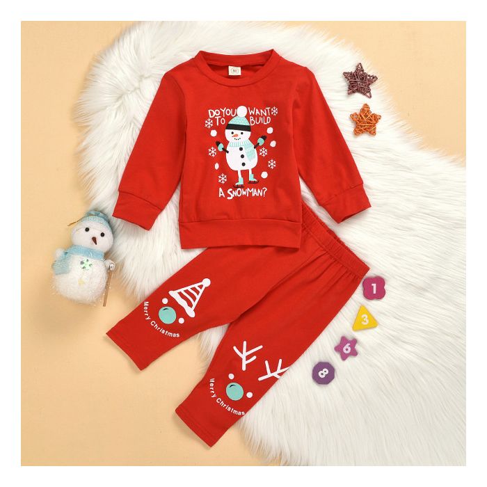 Pijama rosie pentru copii - Snowman (Marime Disponibila: 6-9 luni (Marimea 19 incaltaminte)) MDMS07