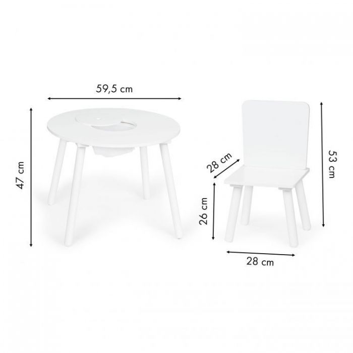 Set de masa cu doua scaune pentru copii si loc de depozitare jucarii Ecotoys WH135 - Alb EDEEDIWH135