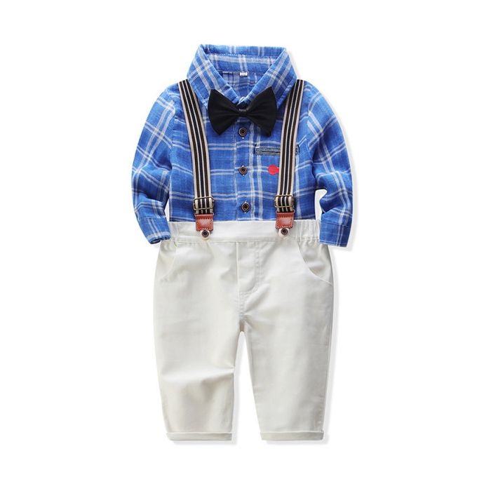 Costum pentru baietei cu papion si camasuta albastra (Marime Disponibila: 12-18 luni (Marimea 21 incaltaminte)) ADtzb0493-1-H8