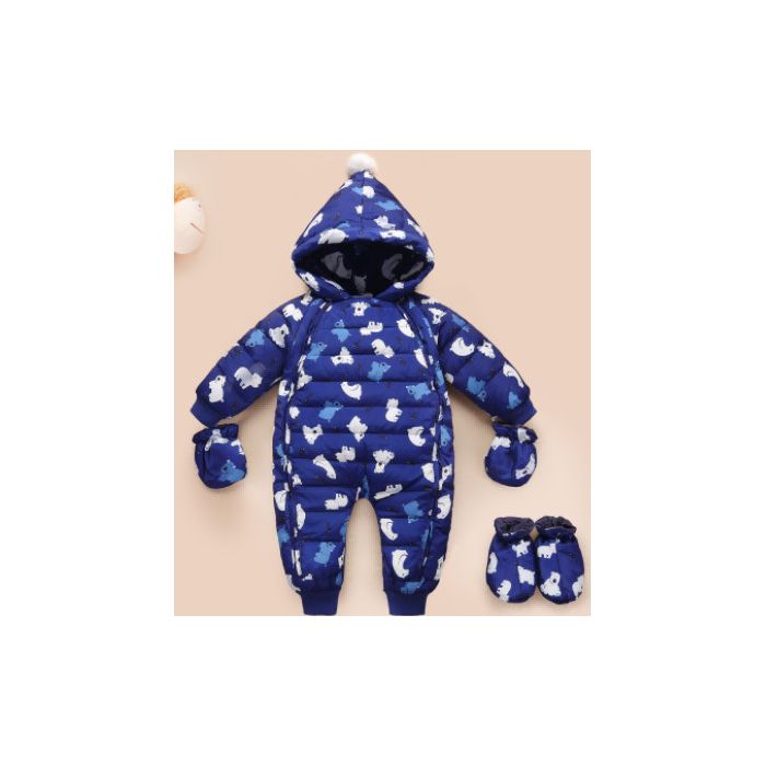 Combinezon albastru din fas pentru bebelusi - Ursuleti (Marime Disponibila: 18-24 luni) ADOCTSC58