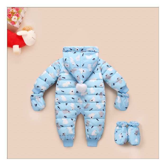 Combinezon bleu din fas pentru bebelusi - Ursuleti (Marime Disponibila: 18-24 luni) ADOCTSC59