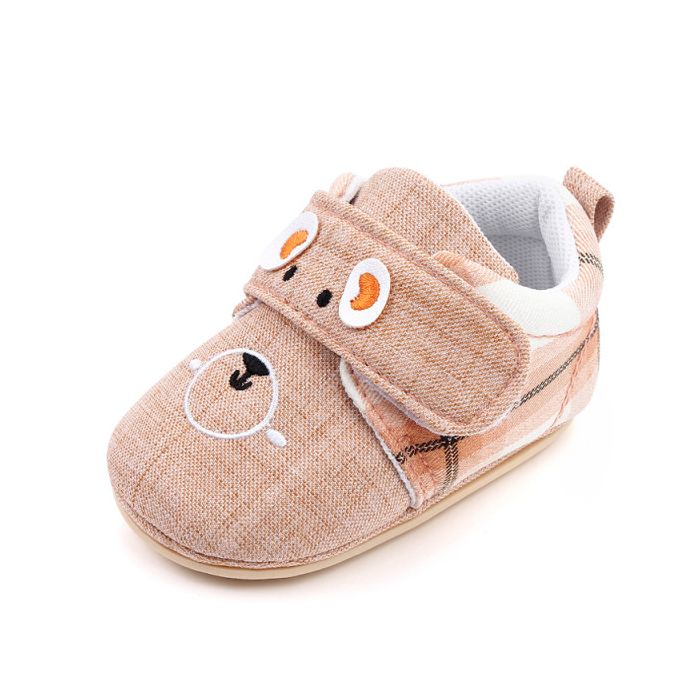 Pantofiori crem in carouri - Ursulet (Marime Disponibila: 6-9 luni (Marimea 19 incaltaminte)) MDP434