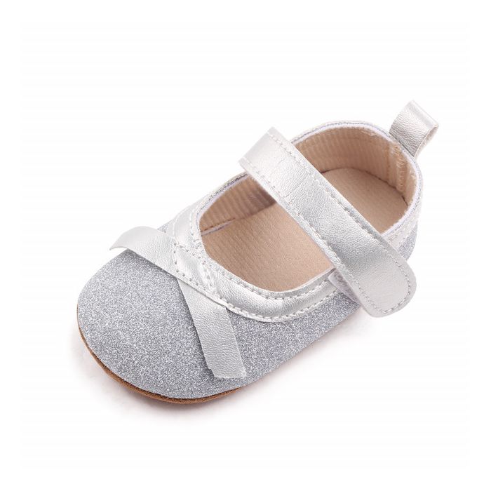Pantofiori argintii cu fundita (Marime Disponibila: 3-6 luni (Marimea 18 incaltaminte)) LId2665-1-sa31