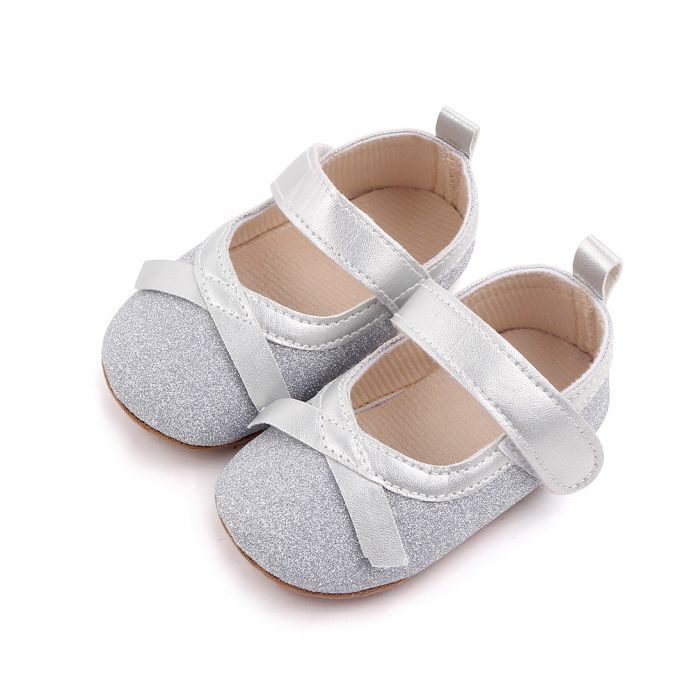 Pantofiori argintii cu fundita (Marime Disponibila: 3-6 luni (Marimea 18 incaltaminte)) LId2665-1-sa31