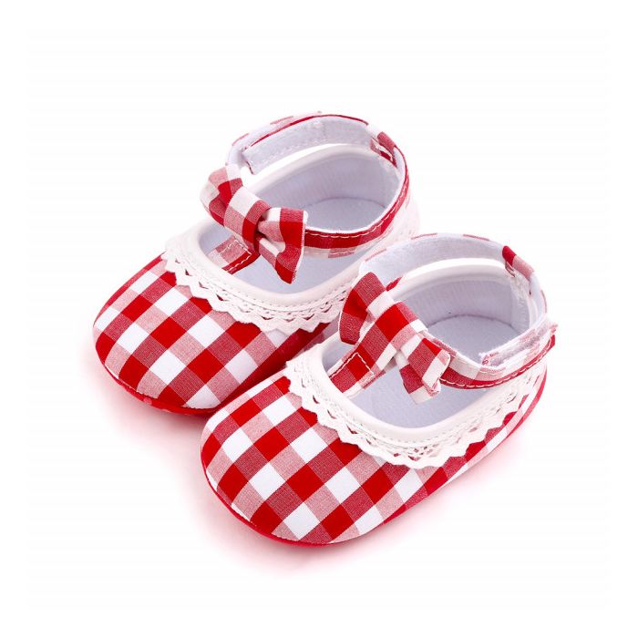 Pantofiori in carouri albe si rosii pentru fetite (Marime Disponibila: 6-9 luni (Marimea 19 incaltaminte)) MDd2657-2-sa25