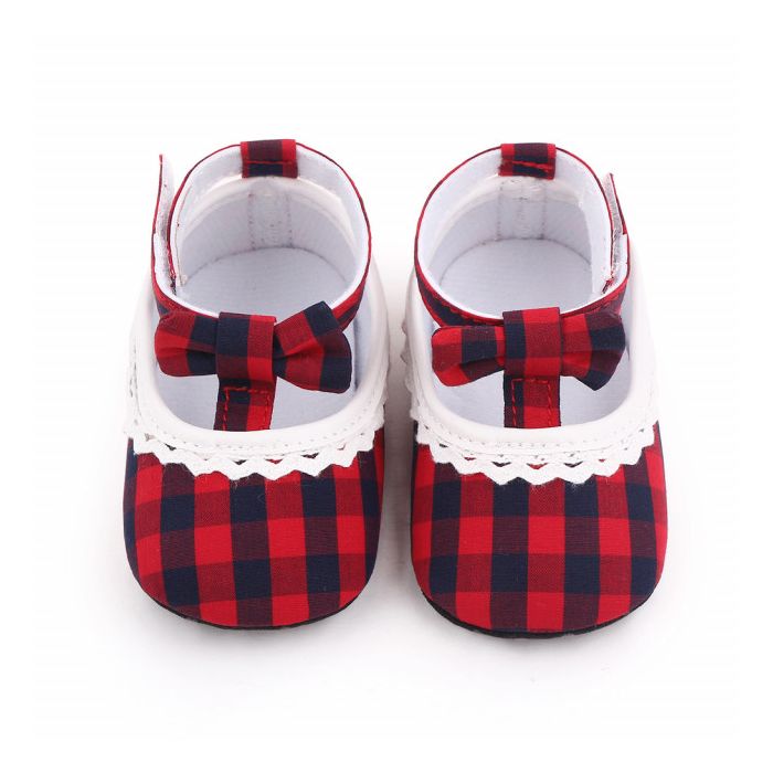 Pantofiori in carouri rosii pentru fetite (Marime Disponibila: 6-9 luni (Marimea 19 incaltaminte)) MBd2657-1-sa25