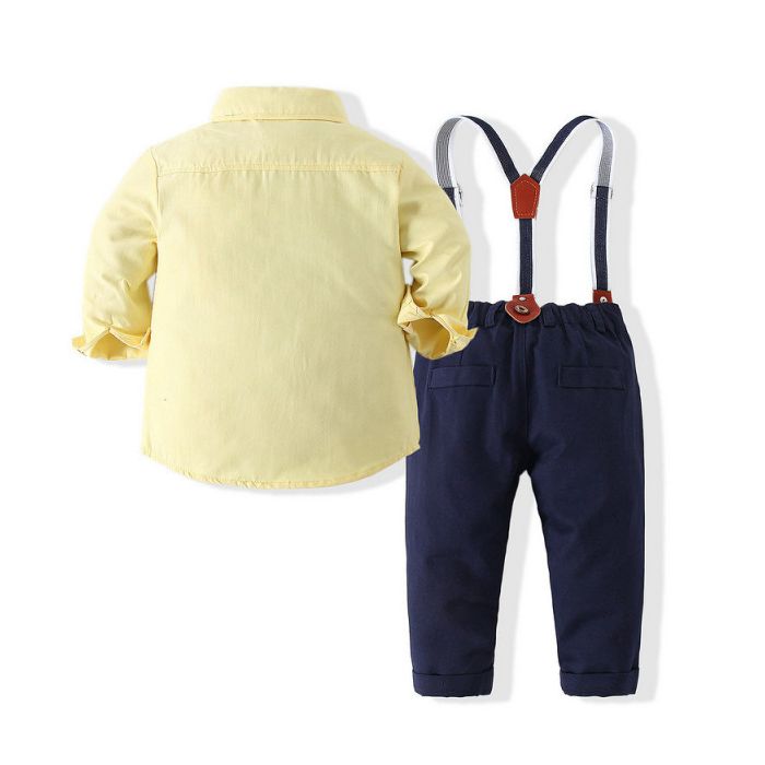 Costum pentru baietei cu papion si camasuta galbena (Marime Disponibila: 6-9 luni (Marimea 19 incaltaminte)) ADtzb0496-1-DE2