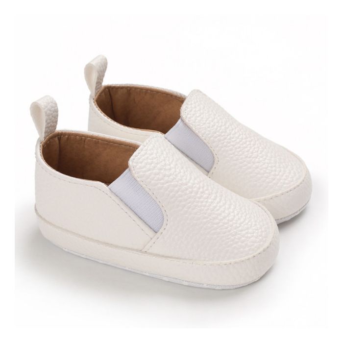 Pantofiori albi tip mocasini pentru baietei (Marime Disponibila: 3-6 luni (Marimea 18 incaltaminte)) ADB232-1-sa30