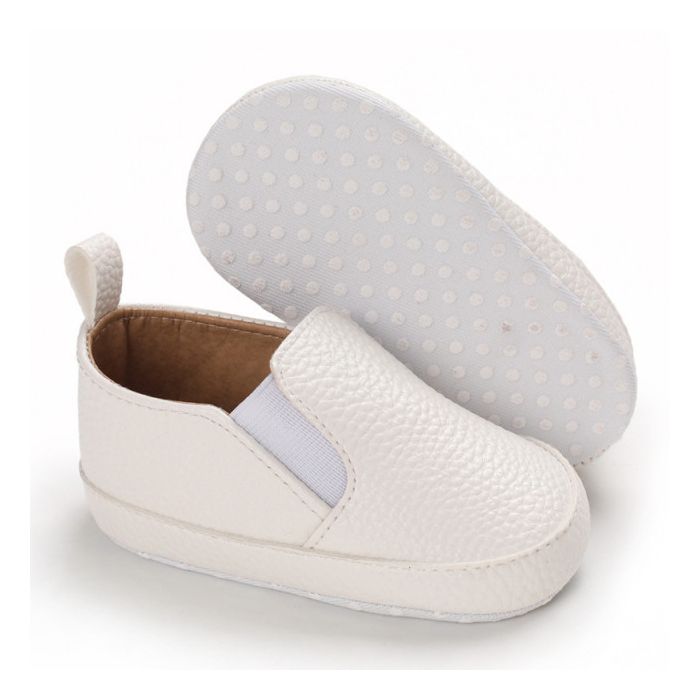Pantofiori albi tip mocasini pentru baietei (Marime Disponibila: 6-12 luni (Marimea 19 incaltaminte)) ADB232-1-sa30