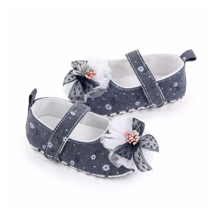 Pantofiori bleumarine cu floricica si fundita (Marime Disponibila: 3-6 luni (Marimea 18 incaltaminte)) LID2522-2-sa31