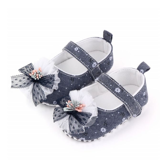 Pantofiori bleumarine cu floricica si fundita (Marime Disponibila: 6-9 luni (Marimea 19 incaltaminte)) LID2522-2-sa31