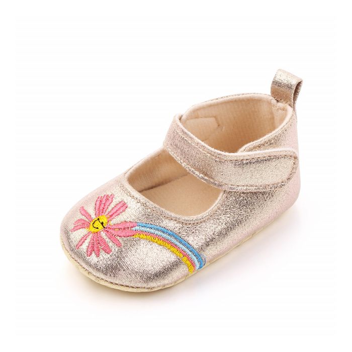 Pantofiori aurii cu floricica brodata (Marime Disponibila: 3-6 luni (Marimea 18 incaltaminte)) ADd2446-1-sa24