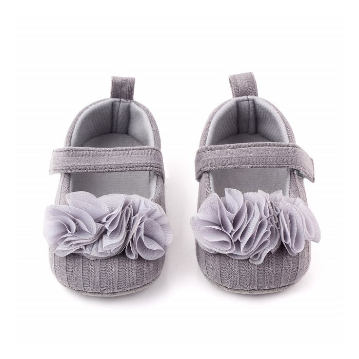Pantofiori gri cu floricele din tulle aplicate (Marime Disponibila: 3-6 luni (Marimea 18 incaltaminte)) ADd2429-3-sa21