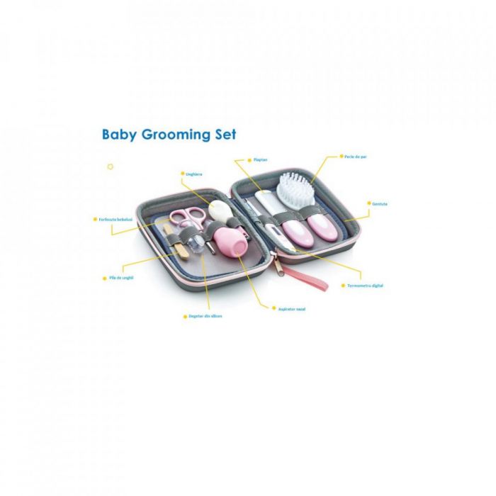 Set ingrijire bebelusi cu 9 piese BabyJem Grooming Set (Culoare: Roz) JEMbj_3631