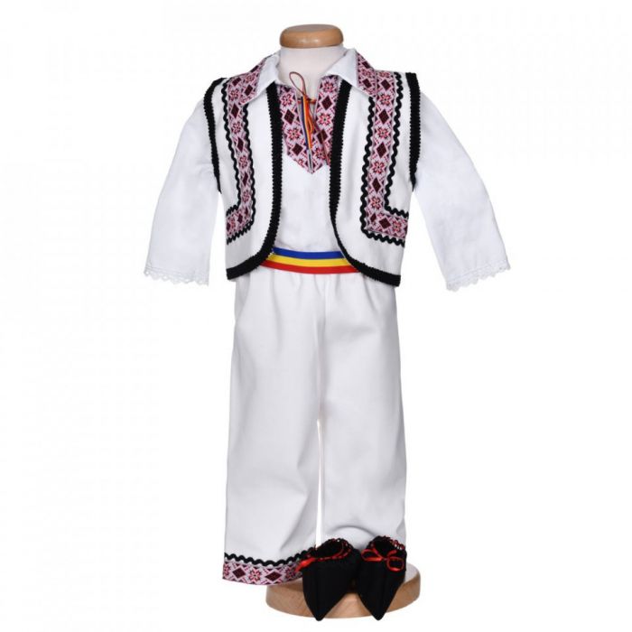 Costum national baiat, 5 piese, alb - rosu, Denikos® 1010 NIK5545