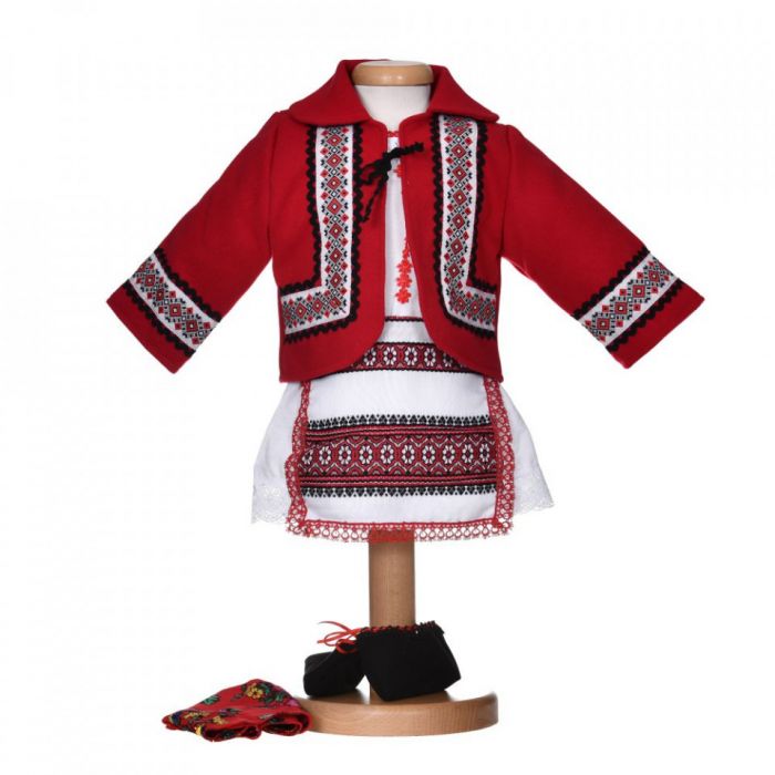 Costum traditional botez pentru fetite, 6 piese, hainuta rosie cu broderie, Denikos® 1028 NIK5563