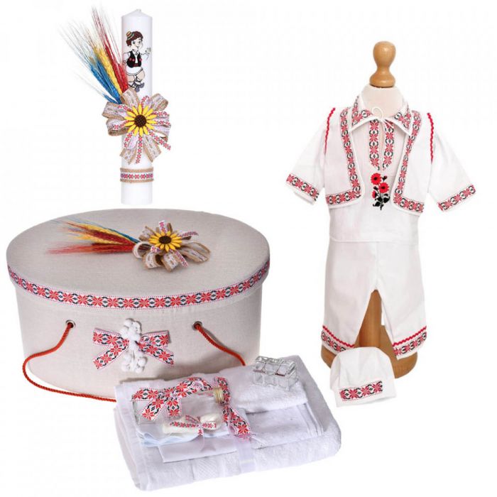 Set popular, trusou botez, cutie trusou, lumanare si costum traditional baietel, Denikos® C9095 NIK5468