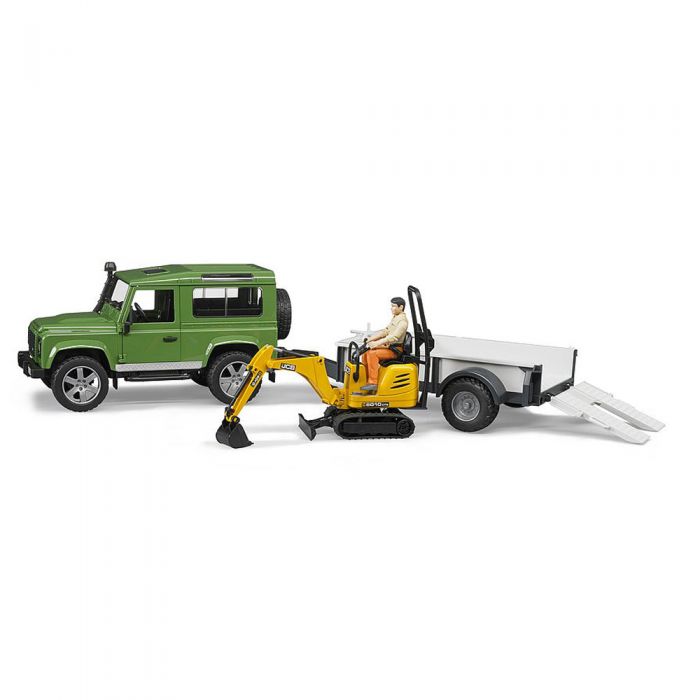 Bruder - Masina De Teren Land Rover Defender Cu Remorca Si Micro Excavator Jcb Cu Muncitor ARTBR02593