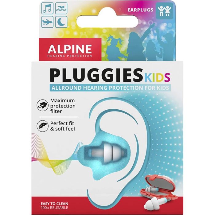 Dopuri de urechi antifonice reutilizabile pentru copii 3-12 ani, transparente, protectie zgomote SNR 25, previn patrunderea apei in ureche, ALPINE Pluggies Kids ALP23541