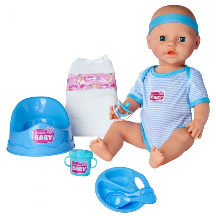 Papusa Simba New Born Baby, Baby Doll 43 cm cu accesorii albastru HUBS105030044