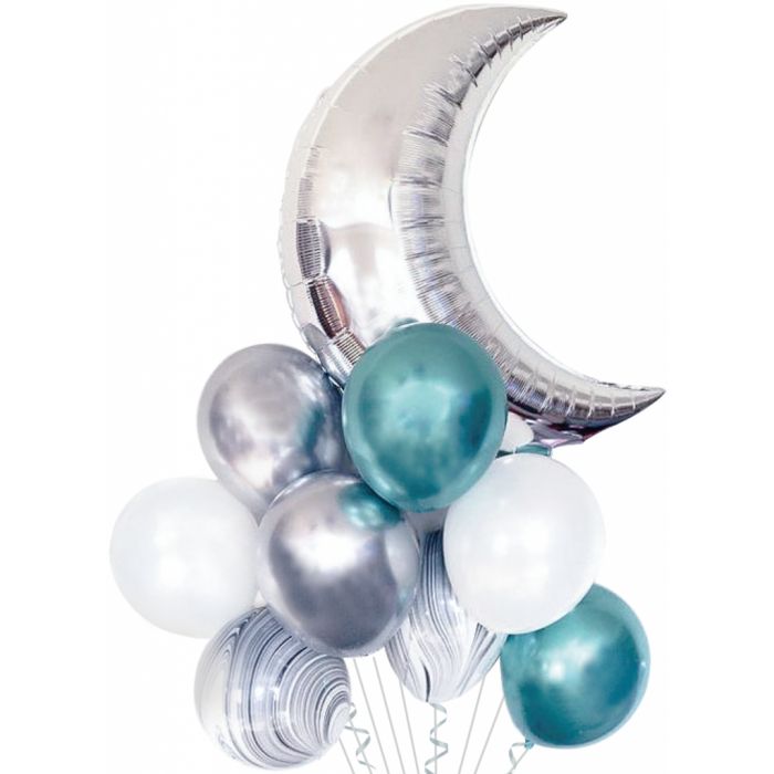 Set 9 baloane Luna - Argintiu si Albastru JUBHB-400842-400482