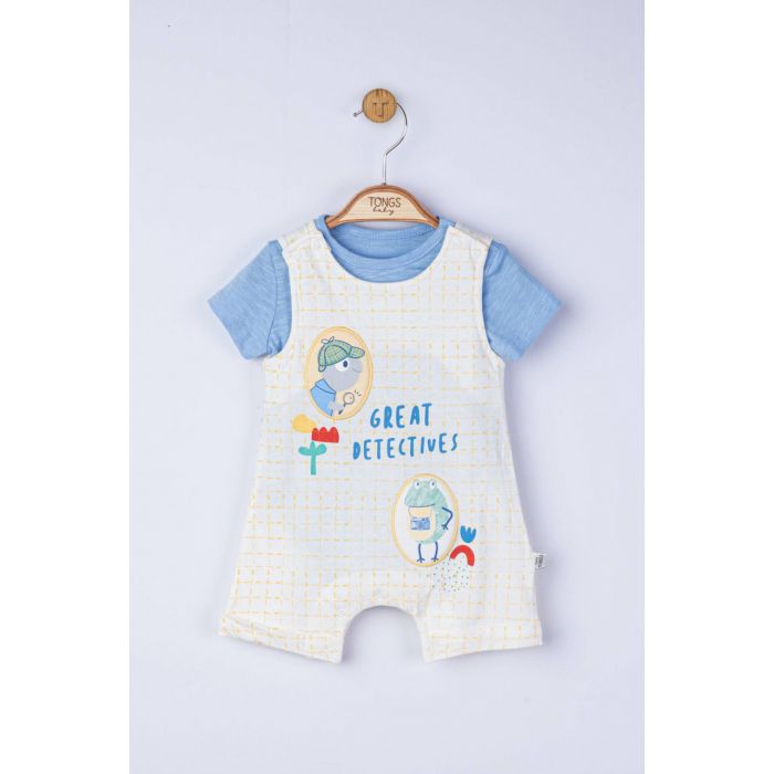 Set salopeta cu tricou Great detectives pentru bebelusi, Tongs baby (Culoare: Albastru, Marime: 6-9 luni) JEMtgs_4099_2