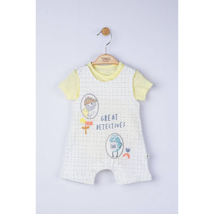 Set salopeta cu tricou Great detectives pentru bebelusi, Tongs baby (Culoare: Galben, Marime: 9-12 luni) JEMtgs_4099_6