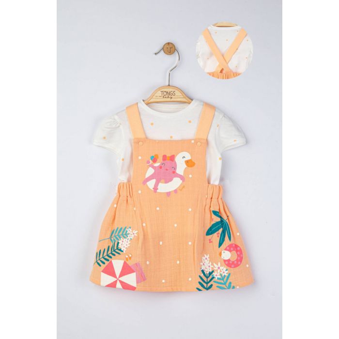 Set rochita din muselina cu tricou cu bulinute pentru fetite, Tongs baby (Marime: 3-6 Luni, Culoare: Somon) JEMtgs_4164_5