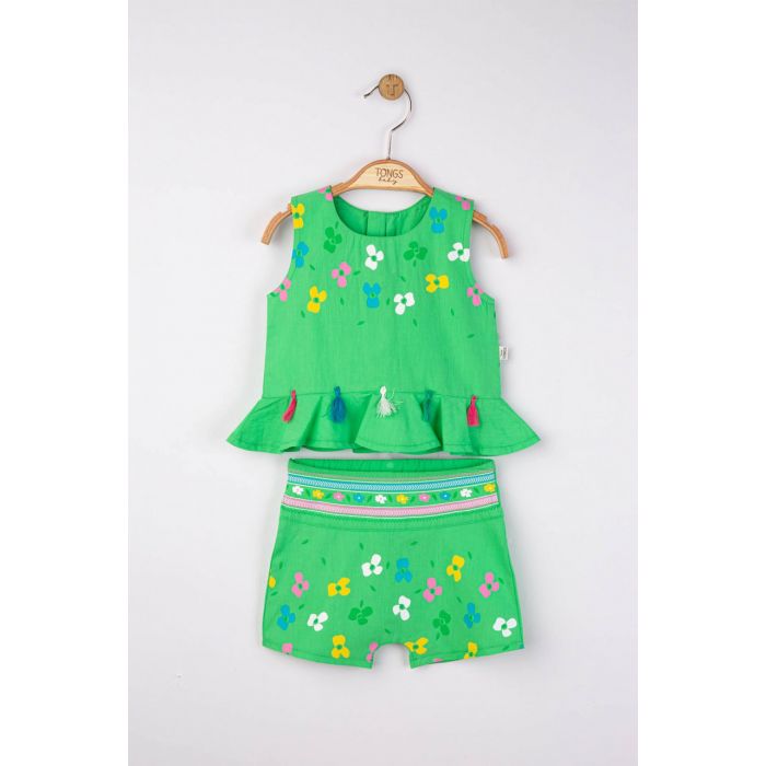 Set elegant bluzita de vara cu pantalonasi pentru fetite Ciucurasi, Tongs baby (Culoare: Verde, Marime: 9-12 luni) JEMtgs_4271_9