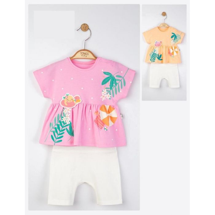 Set tricou de vara cu pantalonasi pentru fetite, Tongs baby (Marime: 18-24 Luni, Culoare: Somon) JEMtgs_4162_7