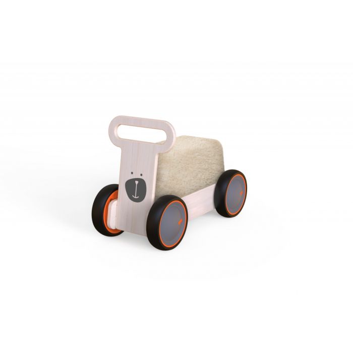 Jucarie din lemn 3 in 1 Ursulet DriveMe Soft: masinuta ride-on, premergator si carucior de jucarii MamaToyz JEMMtyz_rideonsoft1