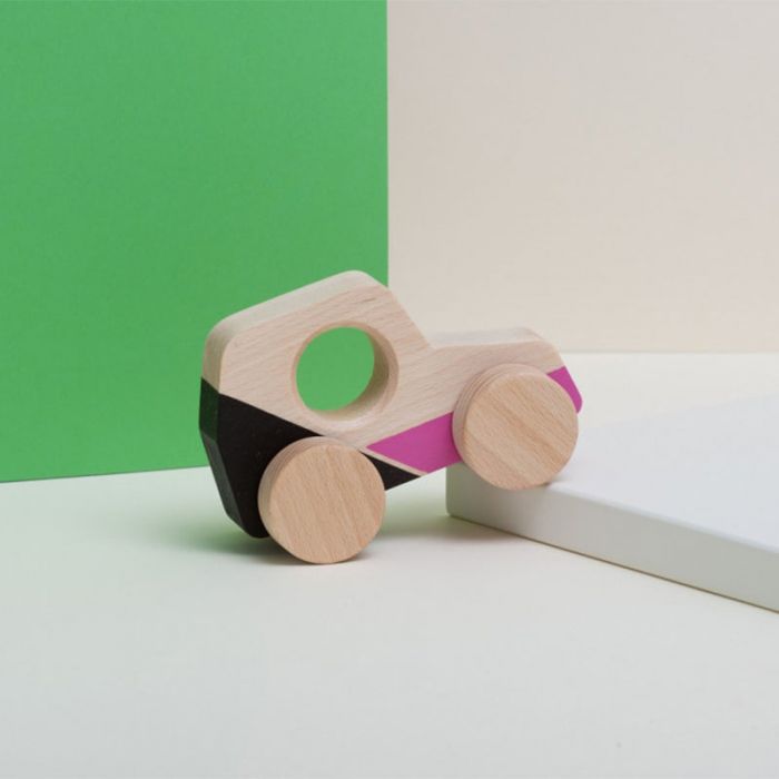 Masinuta jucarie Montessori, din lemn, roz-negru, Mobbli KDGMBL-PO05