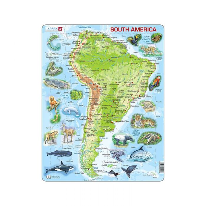 Puzzle maxi America de Sud, orientare tip portret, 65 de piese, Larsen KDGLS-A25-GB