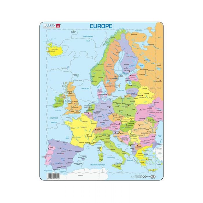 Puzzle maxi Harta politica a Europei, orientare tip portret,  37 de piese, Larsen KDGLS-A8-GB