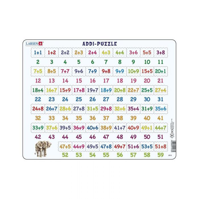 Puzzle maxi Numere intre 1 si 59 si adunari, orientare tip vedere, 58 de piese, Larsen KDGLS-AR8