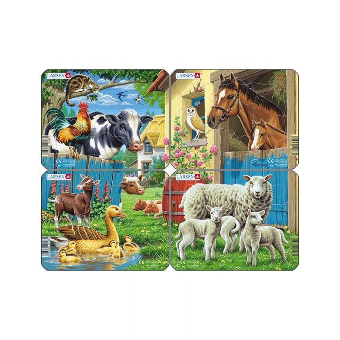 Set 4 Puzzle mini Animale de la ferma cu Oi, Rate, Vaci, Cai, orientare tip vedere, 7 piese, Larsen KDGLS-M5
