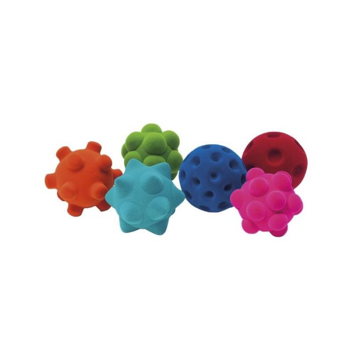 Set 6 mingiute colorate senzoriale din cauciuc natural, 10 cm, Rubbabu KDGRU20192
