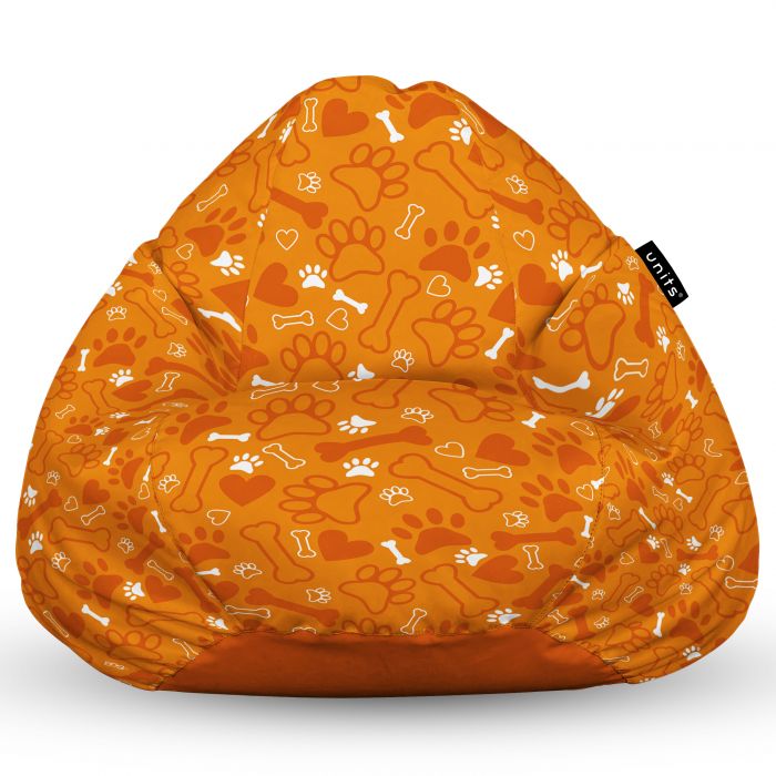 Fotoliu Units Puf Bean Bag tip para L, impermeabil, indoor/outdoor, sac interior, cu maner, 80 x 80 x 60 cm, caini fundal portocaliu BEANUNB-PR-L-EXT-154