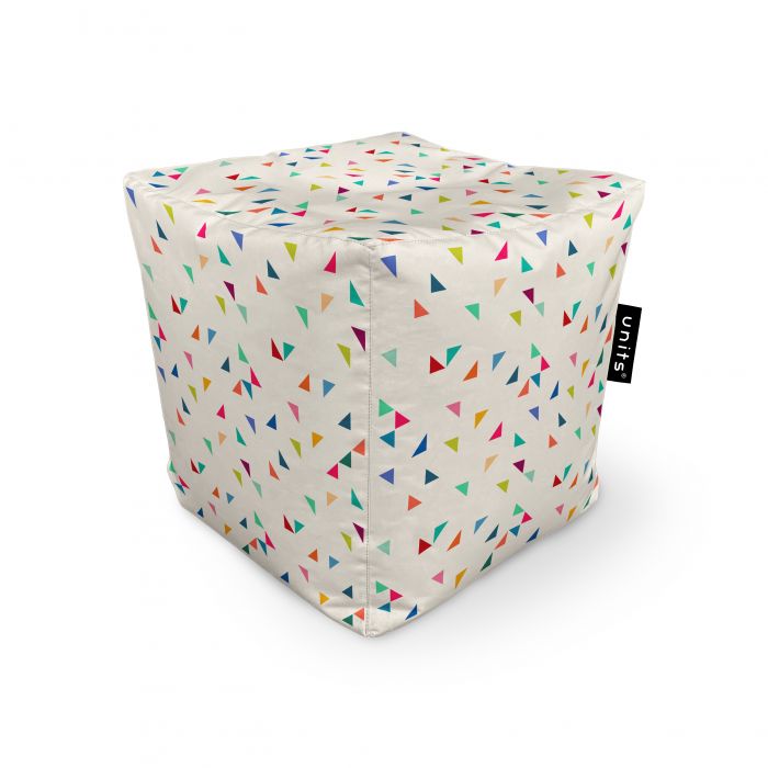 Fotoliu Units Puf Bean Bag tip cub, impermeabil, bej cu triunghiuri multicolore BEANUNB-CU-045-009