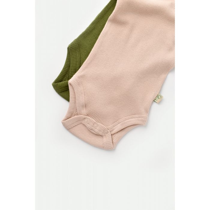 Set 2 body-uri bebe unisex din bumbac organic si modal - Verde/Blush, Baby Cosy (Marime: 3-6 Luni) JEMBC-CSYM11212-3