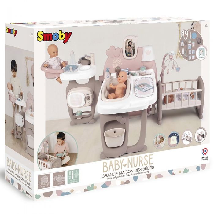 Centru de ingrijire pentru papusi Smoby Baby Nurse Doll`s Play Center maro cu 23 accesorii HUBS7600220376