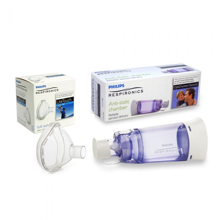 Set Camera de inhalare si Masca large 5 ani - adulti LiteTouch Philips Respironics BITsetoptichamberL