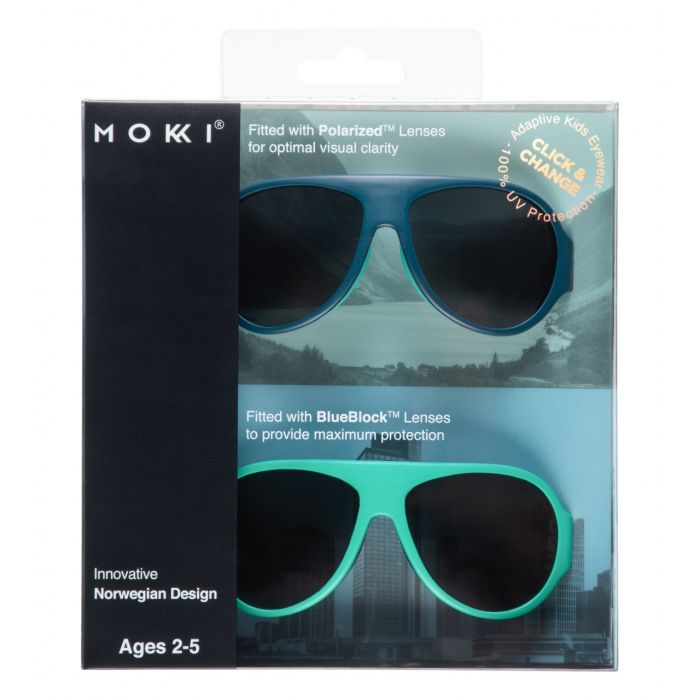 Set de 2 ochelari copii Click & Change, bleu, 2-5 ani, Mokki JEMmokki-MO8010