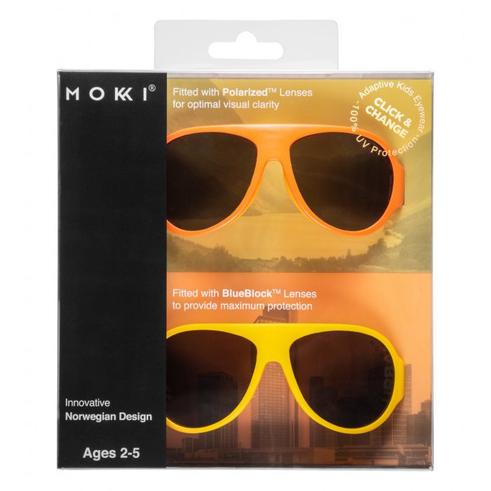Set de 2 ochelari copii Click & Change, galben, 2-5 ani, Mokki JEMmokki-MO8008