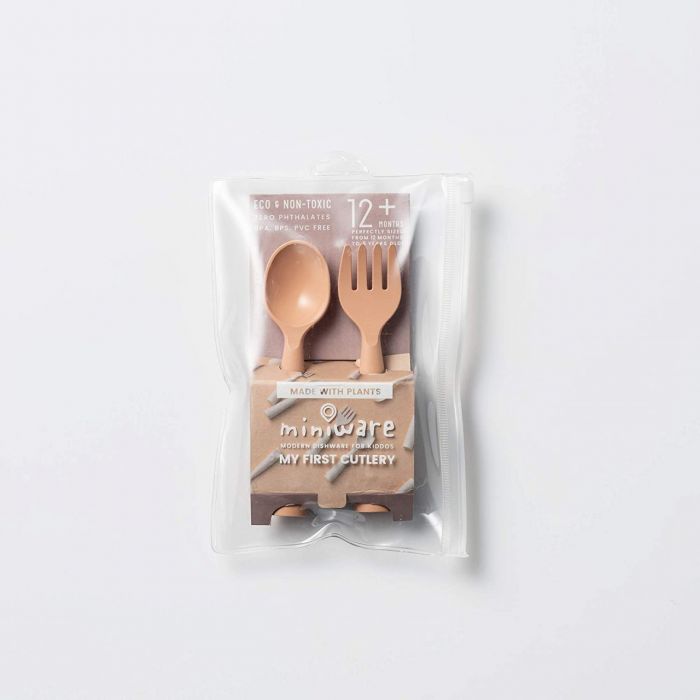 Set de tacamuri bebelusi Miniware My First Cutlery, 100% din materiale naturale biodegradabile, Toffee JEMmw_MWMFCT