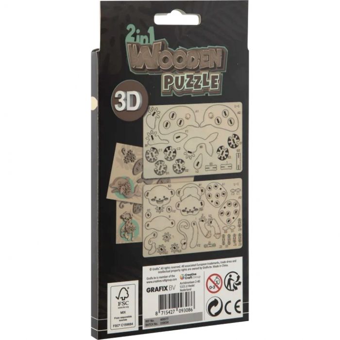 Puzzle Lemn 3D Animale Grafix GR400077 BBJGR400077_Delfin/Maimuta
