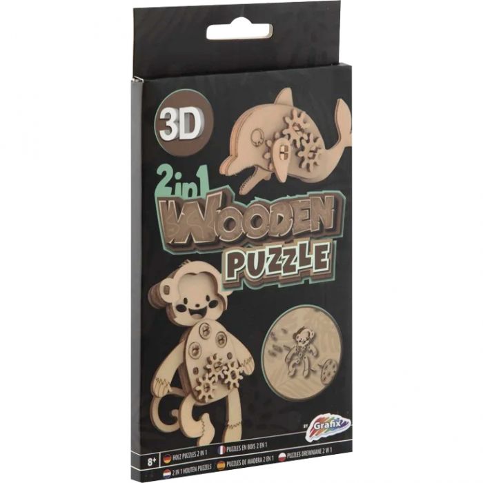 Puzzle Lemn 3D Animale Grafix GR400077 BBJGR400077_Delfin/Maimuta