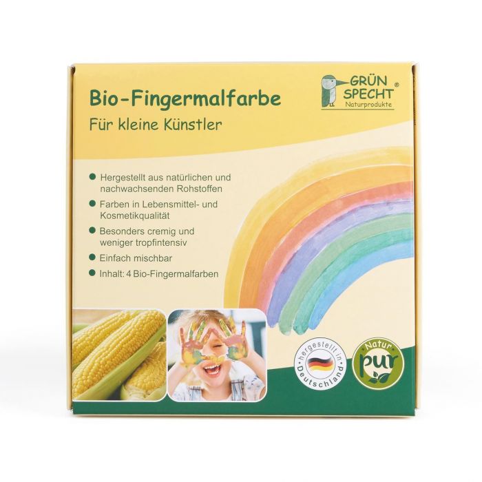 Set 4 culori vopsea organica pentru degete, pentru copii, 2 ani+, pentru pictat direct cu palma sau talpa, Gruenspecht 691-00